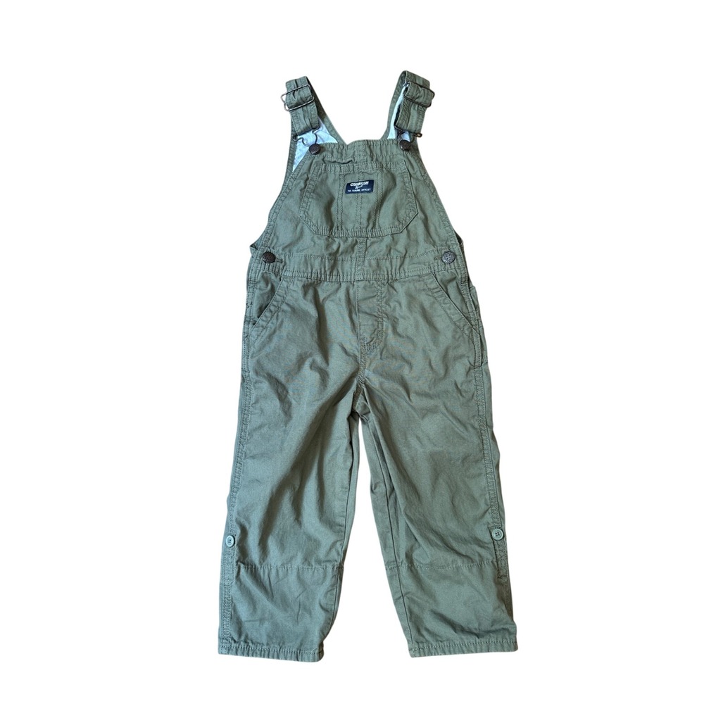 OshKosh B'gosh Overalls Kids Olive Green Cotton Twill Utility Bibs SIZE 4T
